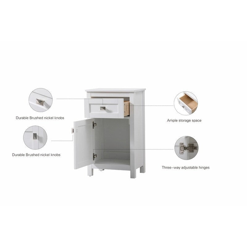 Meuble de rangement de salle de bain autoportant de 18 pouces avec tiroir et porte à fermeture douce
