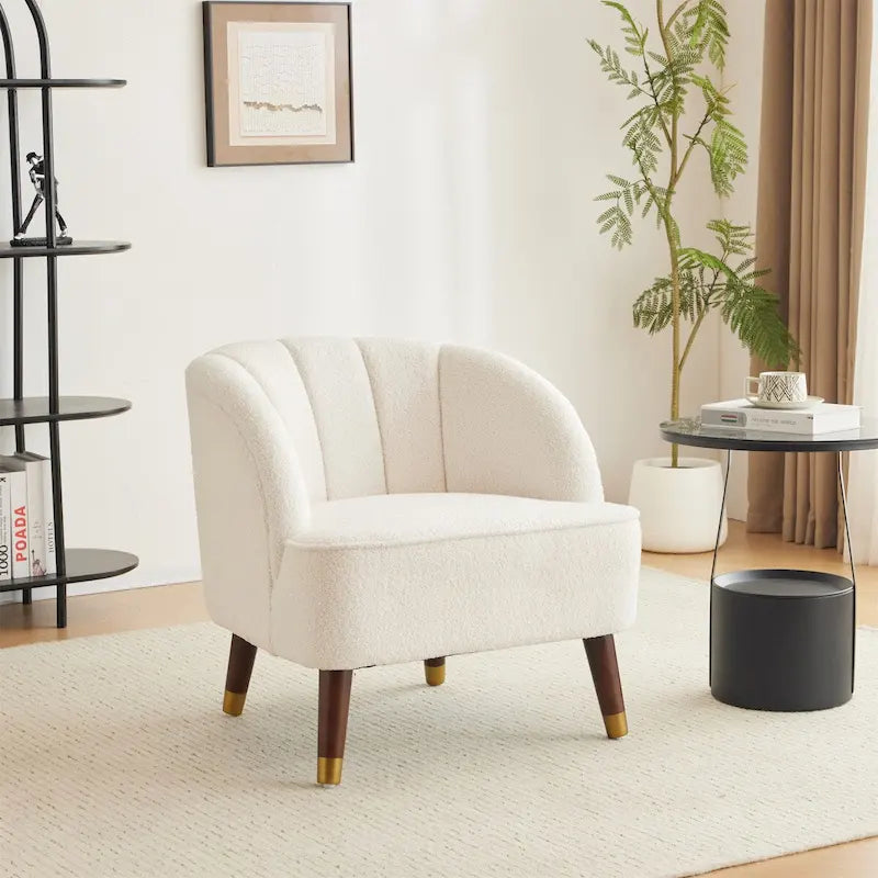 Fauteuil d'appoint tonneau en velours avec pieds en bois massif