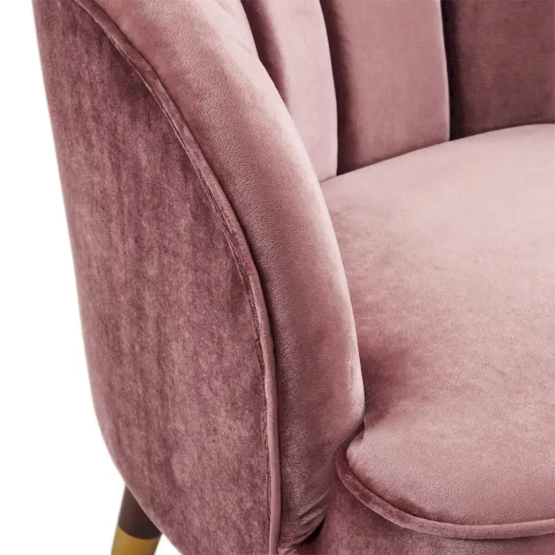 Fauteuil d'appoint tonneau en velours avec pieds en bois massif