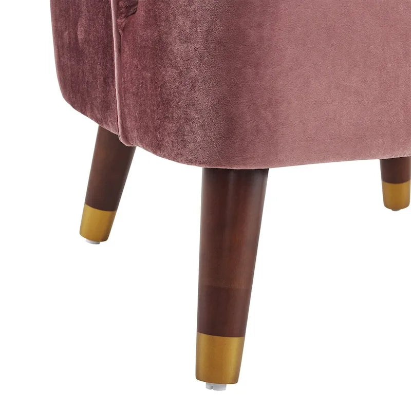 Fauteuil d'appoint tonneau en velours avec pieds en bois massif