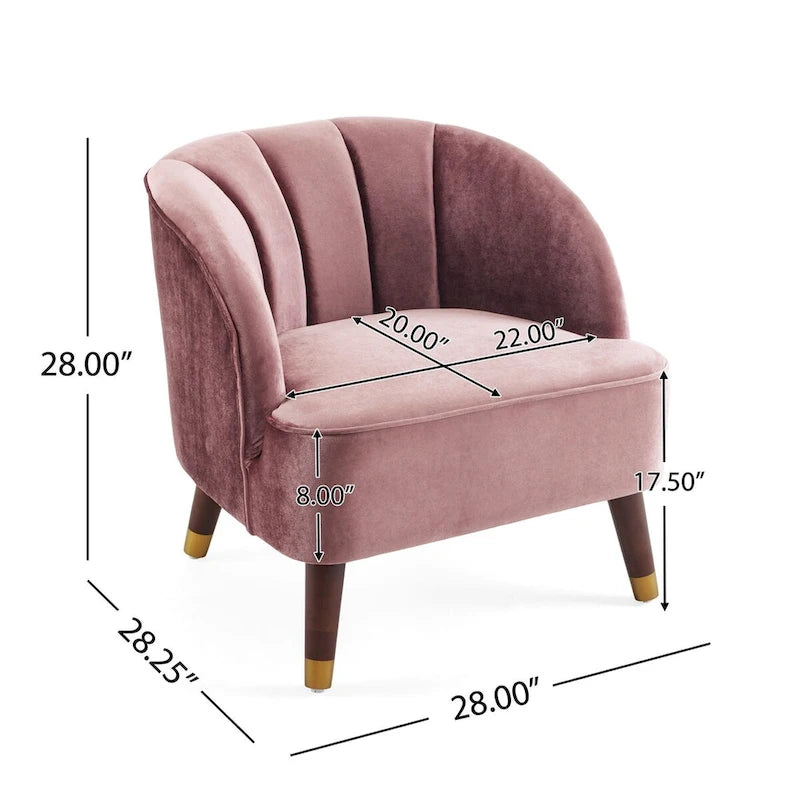 Fauteuil d'appoint tonneau en velours avec pieds en bois massif