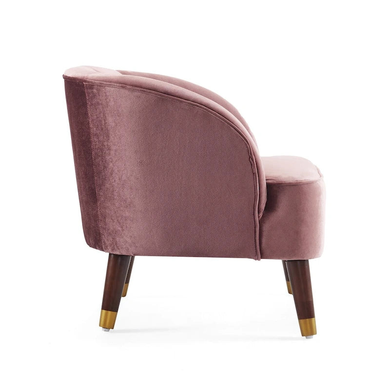 Fauteuil d'appoint tonneau en velours avec pieds en bois massif