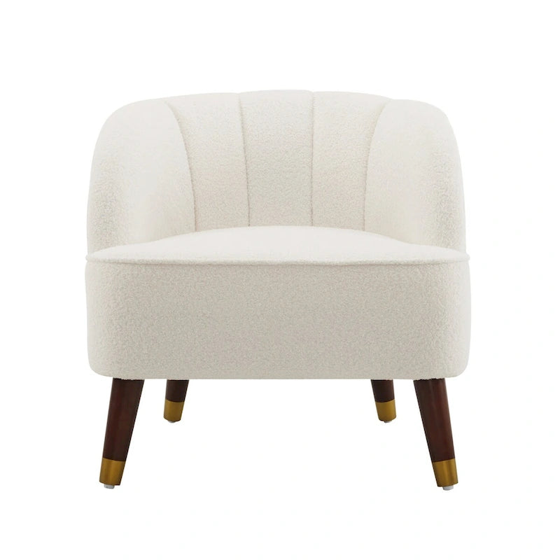 Fauteuil d'appoint tonneau en velours avec pieds en bois massif